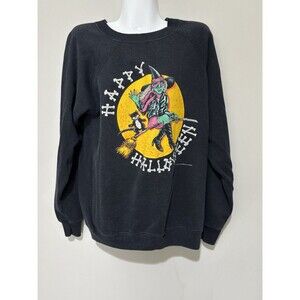 90'S Hanes Halloween Pattern Print Sweatshirt Made in USA Unisex Sz L Vintage